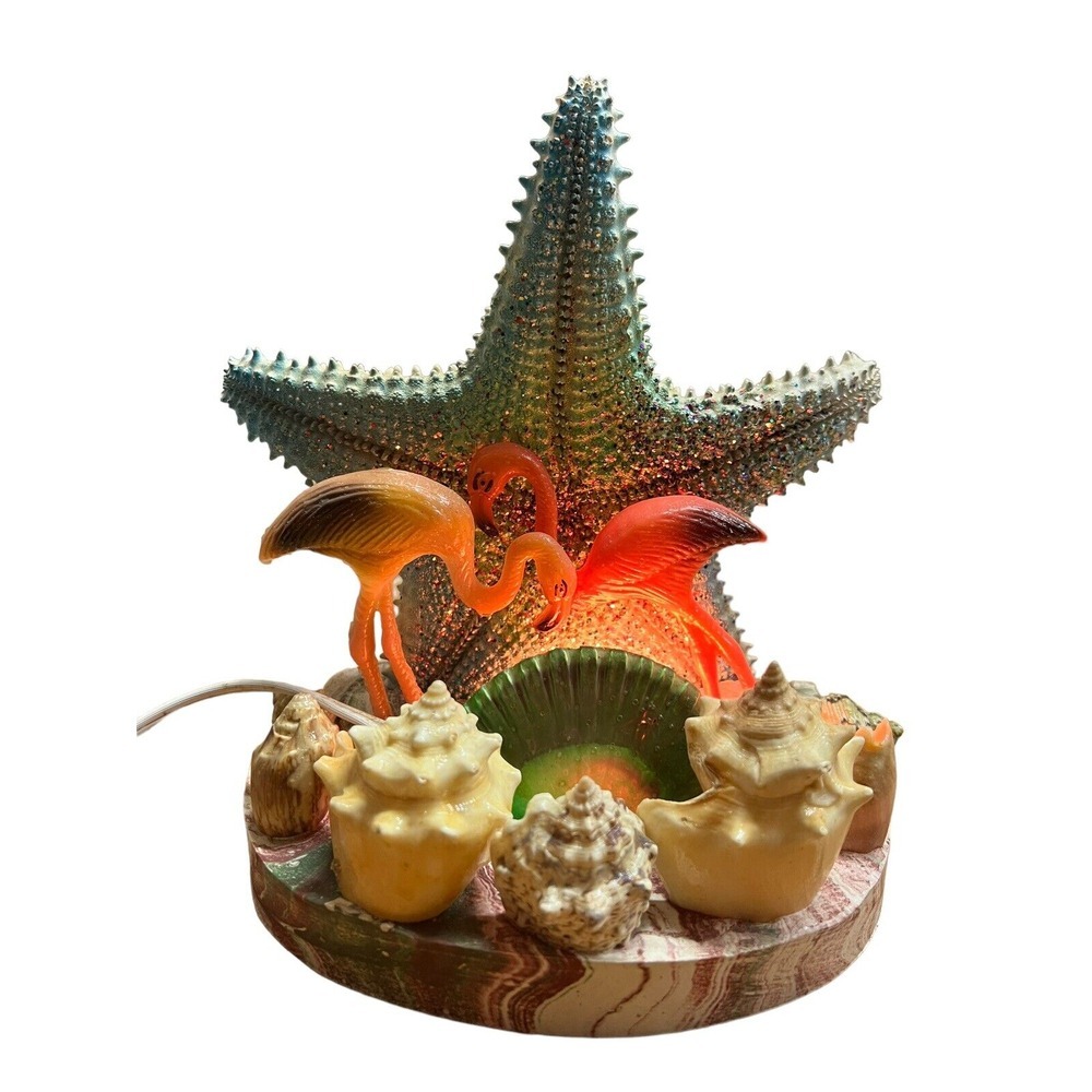 Unique MCM Kitsch Flamingo and Starfish Lamp Blue &‎ Green Glitter Super Cute!